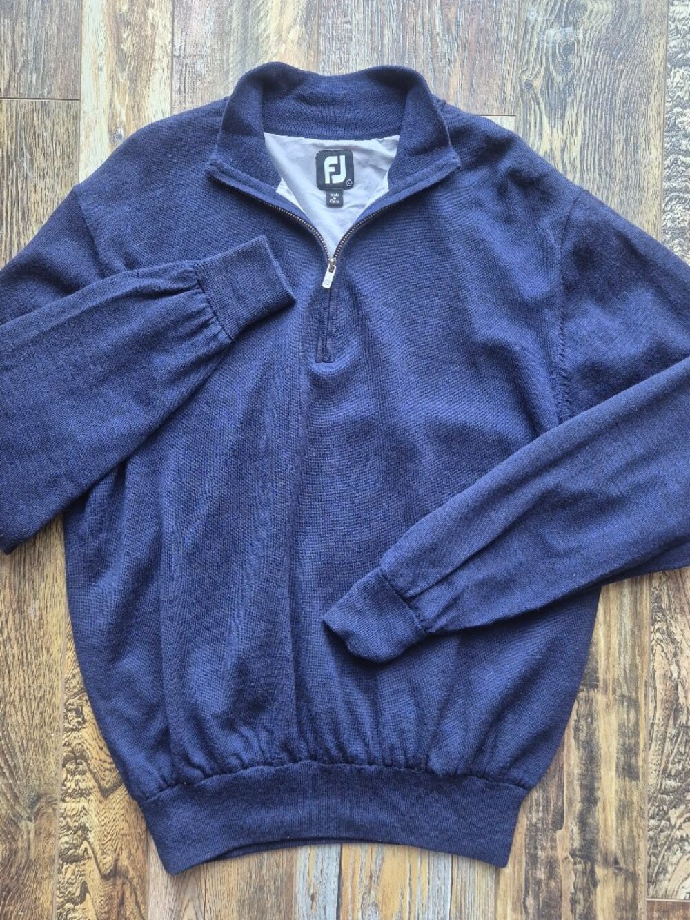 FootJoy 100% Wool Quarter-Zip Lined Performance Windproof Sweater Navy Blue